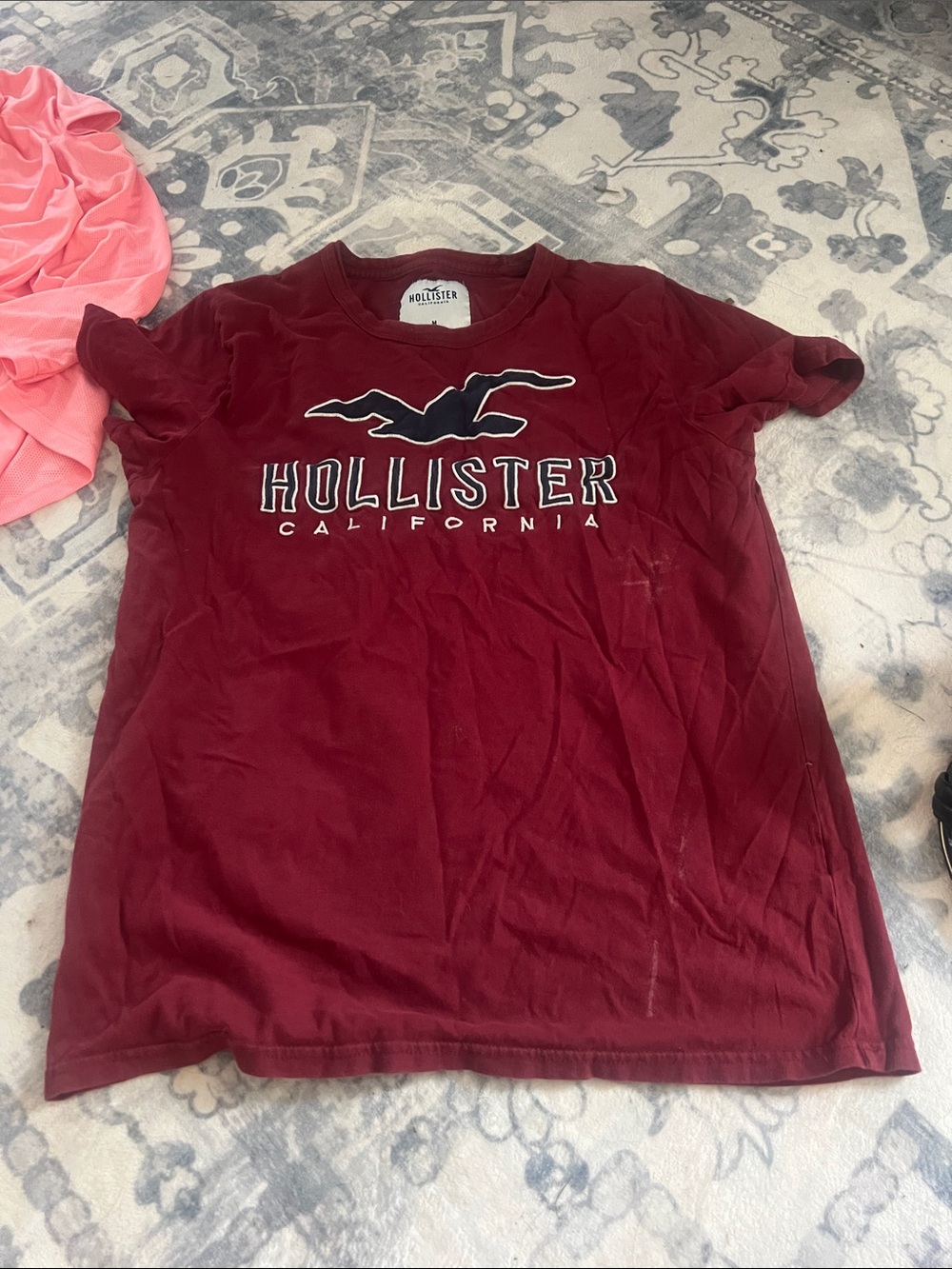 Hollister Maroon Logo Graphic Tee with Navy and White Accents